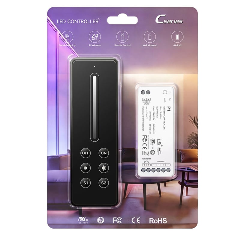 11A Wireless LED Tape Dimmer Controller Set With AAA Battery Remote C1+P1
